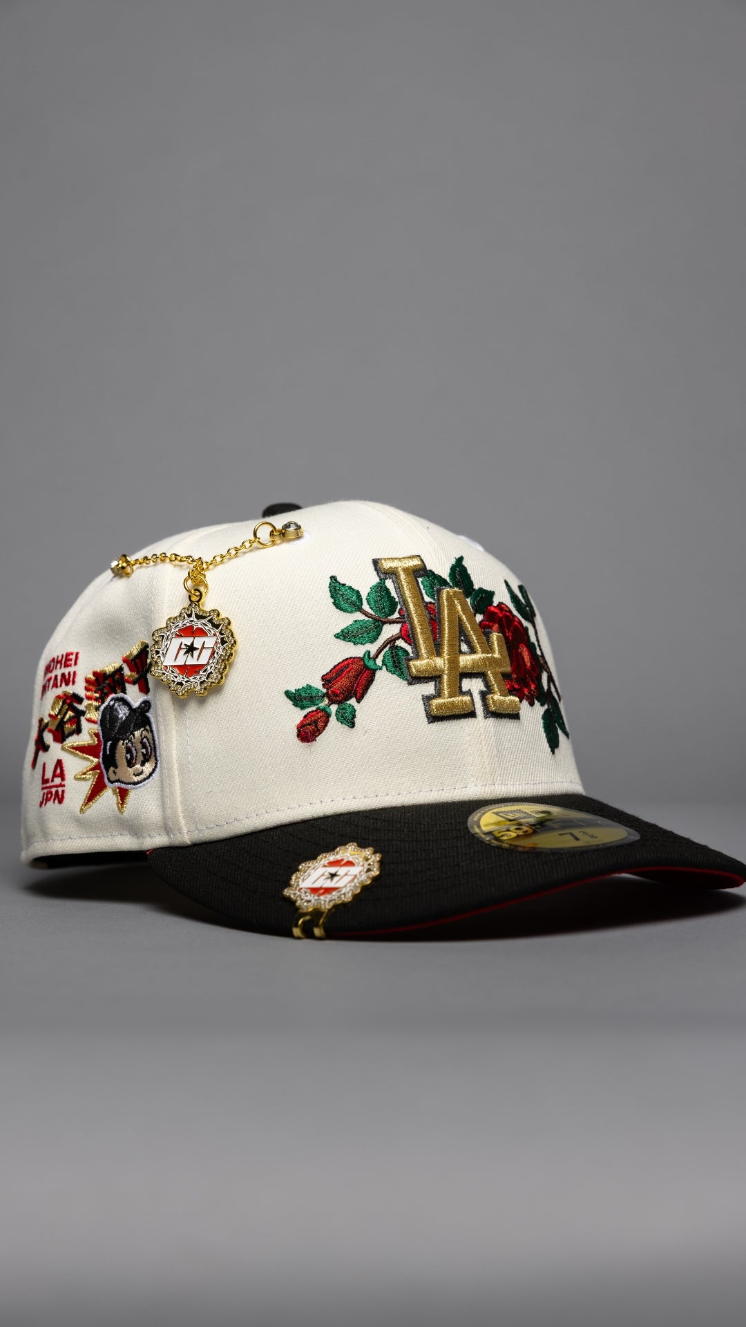 NEW ERA EXCLUSIVE 59FIFTY CHROME/BLACK LOS ANGELES DODGERS W/ EMBROIDERY + SHOHEI OHTANI SIDE PATCH