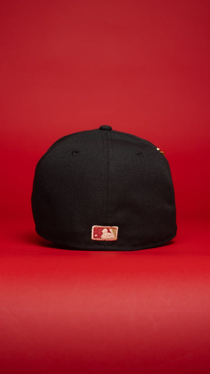 NEW ERA EXCLUSIVE 59FIFTY BLACK LOS ANGELES DODGERS W/ RED ROSE + 2024 WORLD SERIES SIDE PATCH