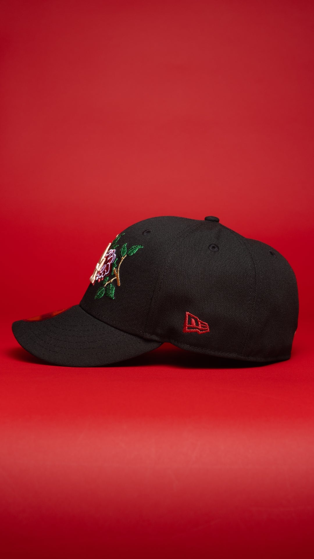 NEW ERA EXCLUSIVE 59FIFTY BLACK LOS ANGELES DODGERS W/ RED ROSE + 2024 WORLD SERIES SIDE PATCH
