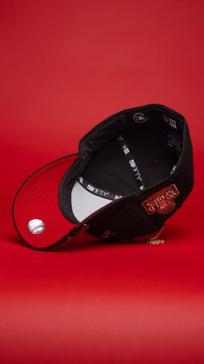 NEW ERA EXCLUSIVE 59FIFTY BLACK LOS ANGELES DODGERS W/ RED ROSE + 2024 WORLD SERIES SIDE PATCH