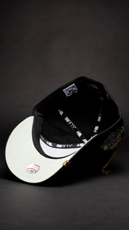 NEW ERA EXCLUSIVE 59FIFTY BLACK NEW YORK YANKEES W/ 100TH SEASON SIDE PATCH