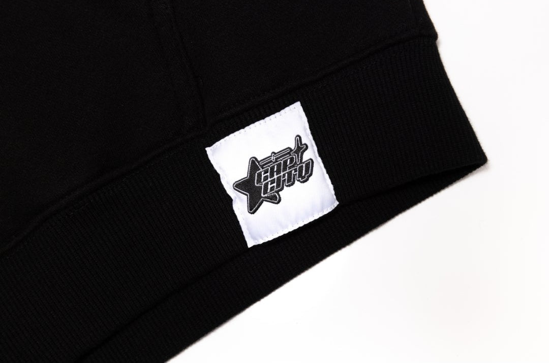NEW* HERENCIA DE PATRONES x CAP CITY BLACK "CLIKA SHI" ZIP UP HOODIE