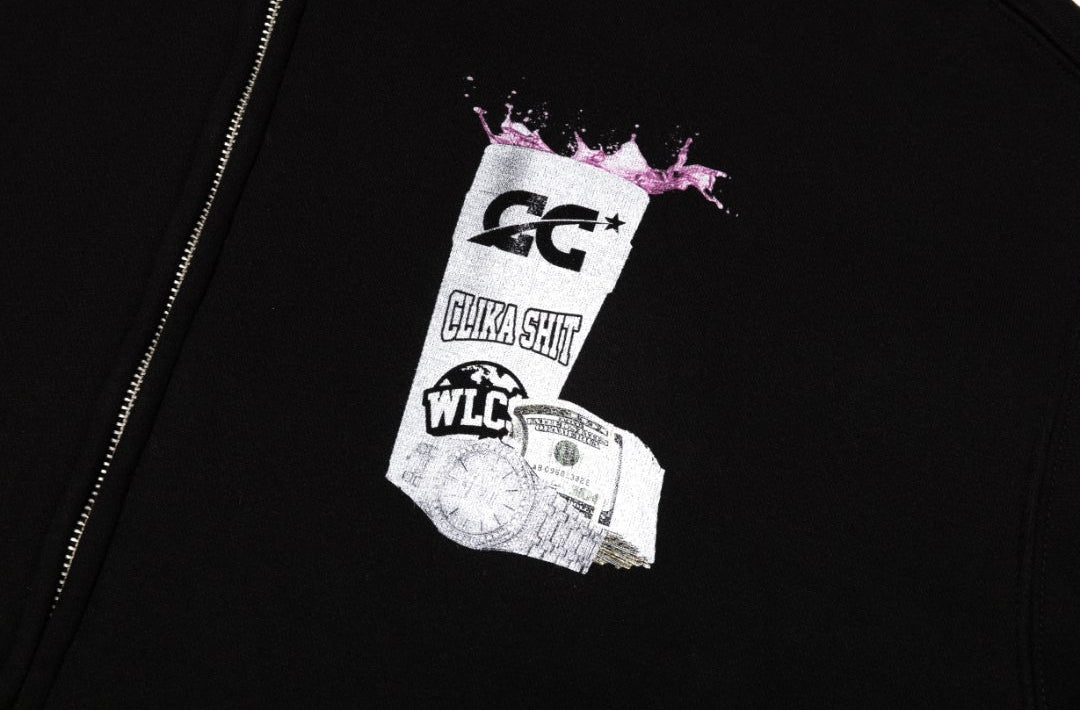 NEW* HERENCIA DE PATRONES x CAP CITY BLACK "CLIKA SHI" ZIP UP HOODIE