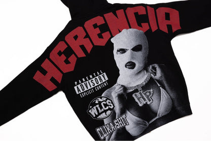 NEW* HERENCIA DE PATRONES x CAP CITY BLACK/RED "WHOLE LOTTA CLIKA SHI" ZIP UP HOODIE