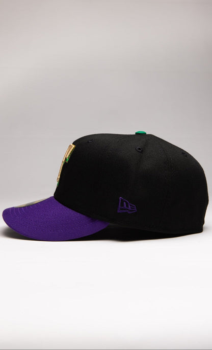 NEW ERA EXCLUSIVE 59FIFTY BLACK/PURPLE TEXAS RANGERS W/ INAUGURAL SEASON SIDE PATCH