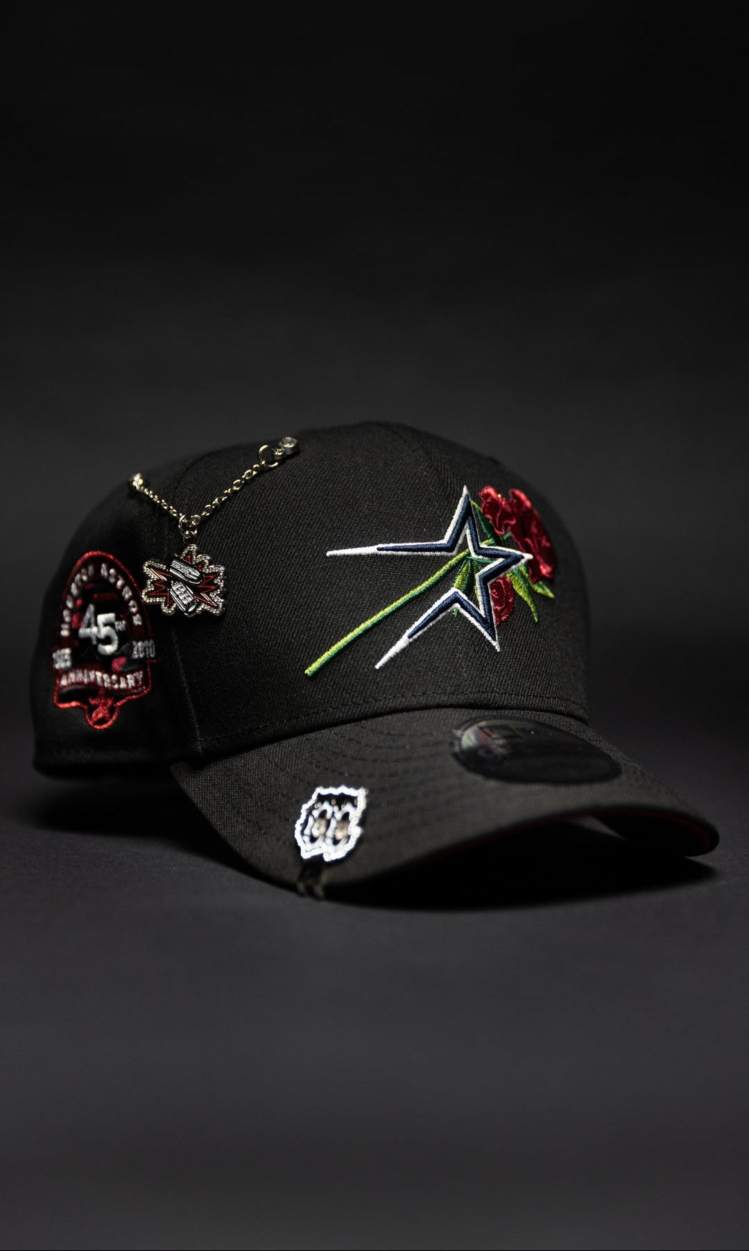 NEW ERA EXCLUSIVE 9FIFTY BLACK HOUSTON ASTROS SNAPBACK W/ RED ROSE + 45TH ANNIVERSARY SIDE PATCH