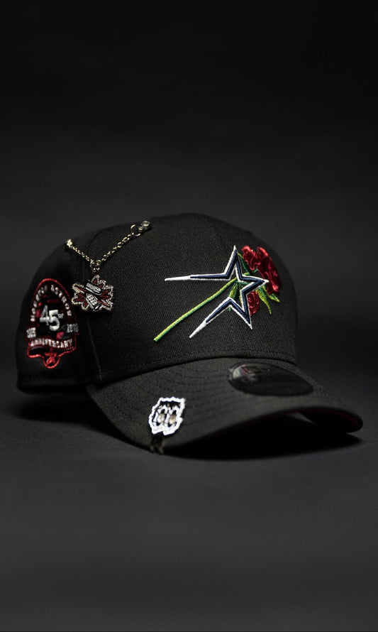 NEW ERA EXCLUSIVE 9FIFTY BLACK HOUSTON ASTROS SNAPBACK W/ RED ROSE + 45TH ANNIVERSARY SIDE PATCH
