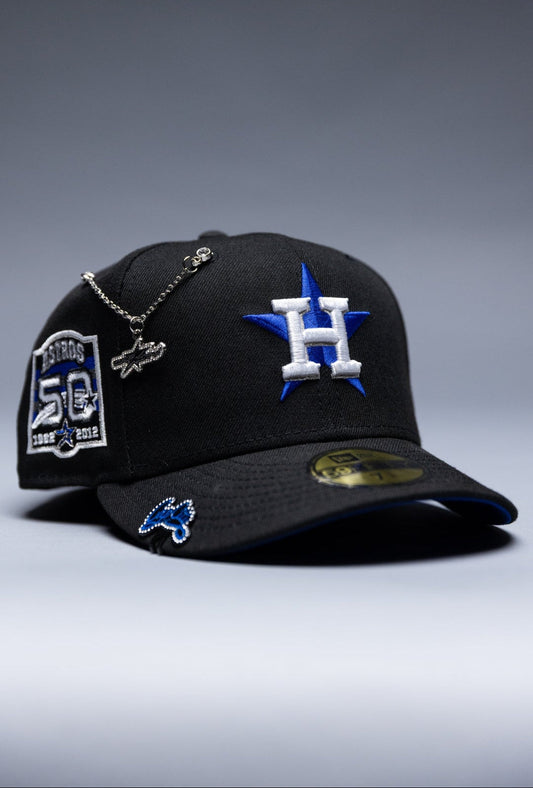 NEW ERA EXCLUSIVE 59FIFTY BLACK HOUSTON ASTROS W/ 50TH ANNIVERSARY SIDE PATCH