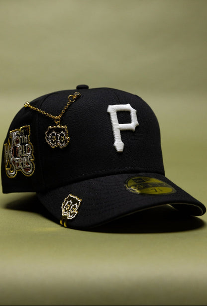 NEW ERA EXCLUSIVE 59FIFTY BLACK PITTSBURGH PIRATES W/ 76TH WORLD SERIES SIDE PATCH