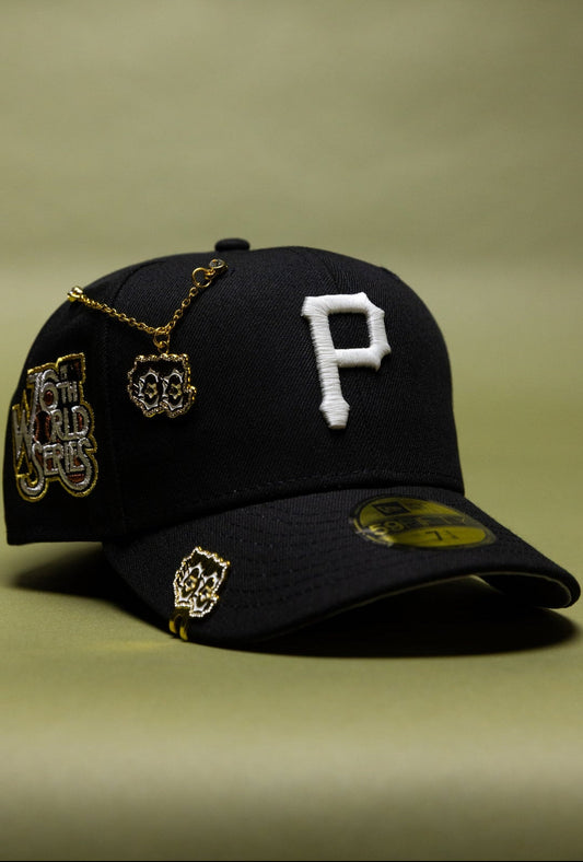 NEW ERA EXCLUSIVE 59FIFTY BLACK PITTSBURGH PIRATES W/ 76TH WORLD SERIES SIDE PATCH