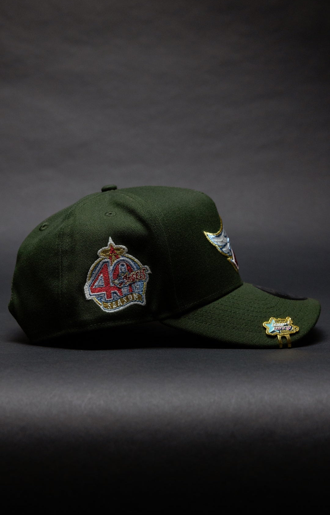 NEW ERA 9FIFTY A-FRAME DARK OLIVE ANAHEIM ANGELS SNAPBACK W/ 40TH ANNIVERSARY SIDE PATCH
