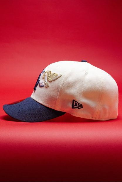 NEW ERA EXCLUSIVE 59FIFTY CHROME/NAVY LOS ANGELES DODGERS "HEAVENLY CITY" W/ 60TH ANNIVERSARY SIDE PATCH