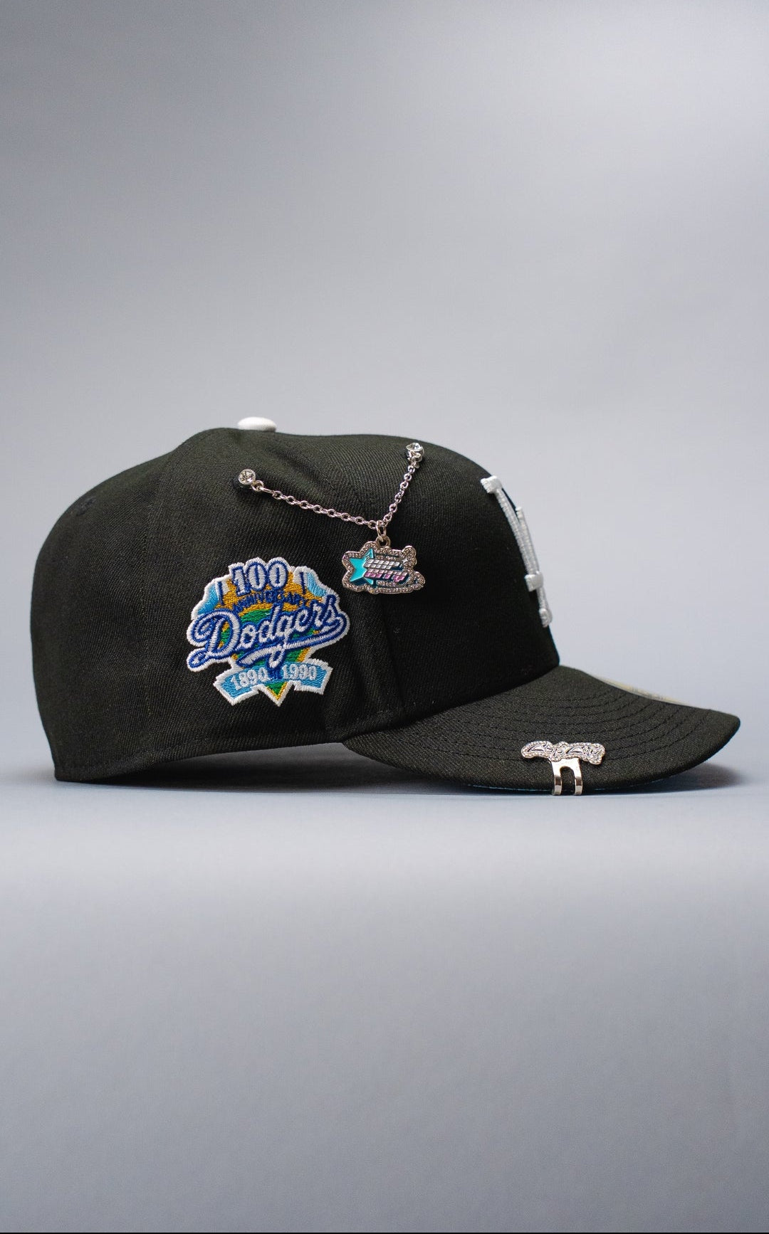 NEW ERA EXCLUSIVE 59FIFTY BLACK LOS ANGELES DODGERS W/ HEART + 100TH ANNIVERSARY SIDE PATCH