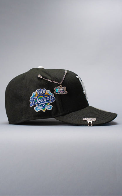 NEW ERA EXCLUSIVE 59FIFTY BLACK LOS ANGELES DODGERS W/ HEART + 100TH ANNIVERSARY SIDE PATCH