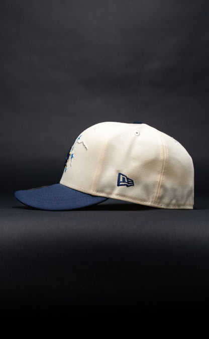 NEW ERA EXCLUSIVE 59FIFTY CHROME/NAVY LOS ANGELES DODGERS W/ EMBROIDERY + 50TH ANNIVERSARY SIDE PATCH
