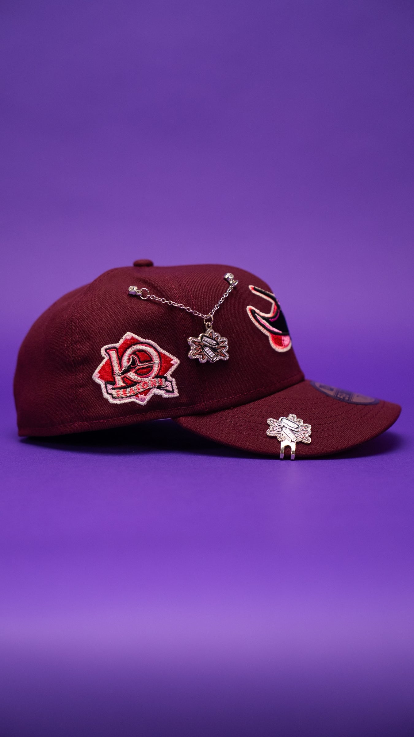 NEW ERA EXCLUSIVE 59FIFTY BURGUNDY TAMPA BAY DEVILRAYS W/ 10TH SEASON SIDE PATCH