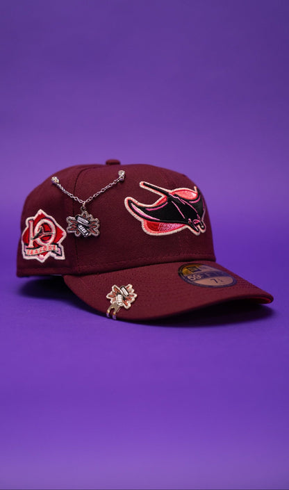 NEW ERA EXCLUSIVE 59FIFTY BURGUNDY TAMPA BAY DEVILRAYS W/ 10TH SEASON SIDE PATCH
