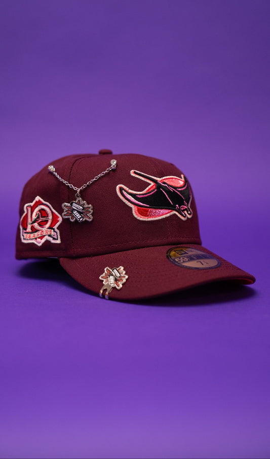 NEW ERA EXCLUSIVE 59FIFTY BURGUNDY TAMPA BAY DEVILRAYS W/ 10TH SEASON SIDE PATCH