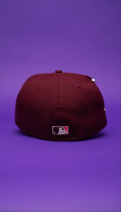 NEW ERA EXCLUSIVE 59FIFTY BURGUNDY TAMPA BAY DEVILRAYS W/ 10TH SEASON SIDE PATCH
