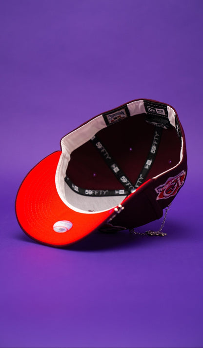 NEW ERA EXCLUSIVE 59FIFTY BURGUNDY TAMPA BAY DEVILRAYS W/ 10TH SEASON SIDE PATCH