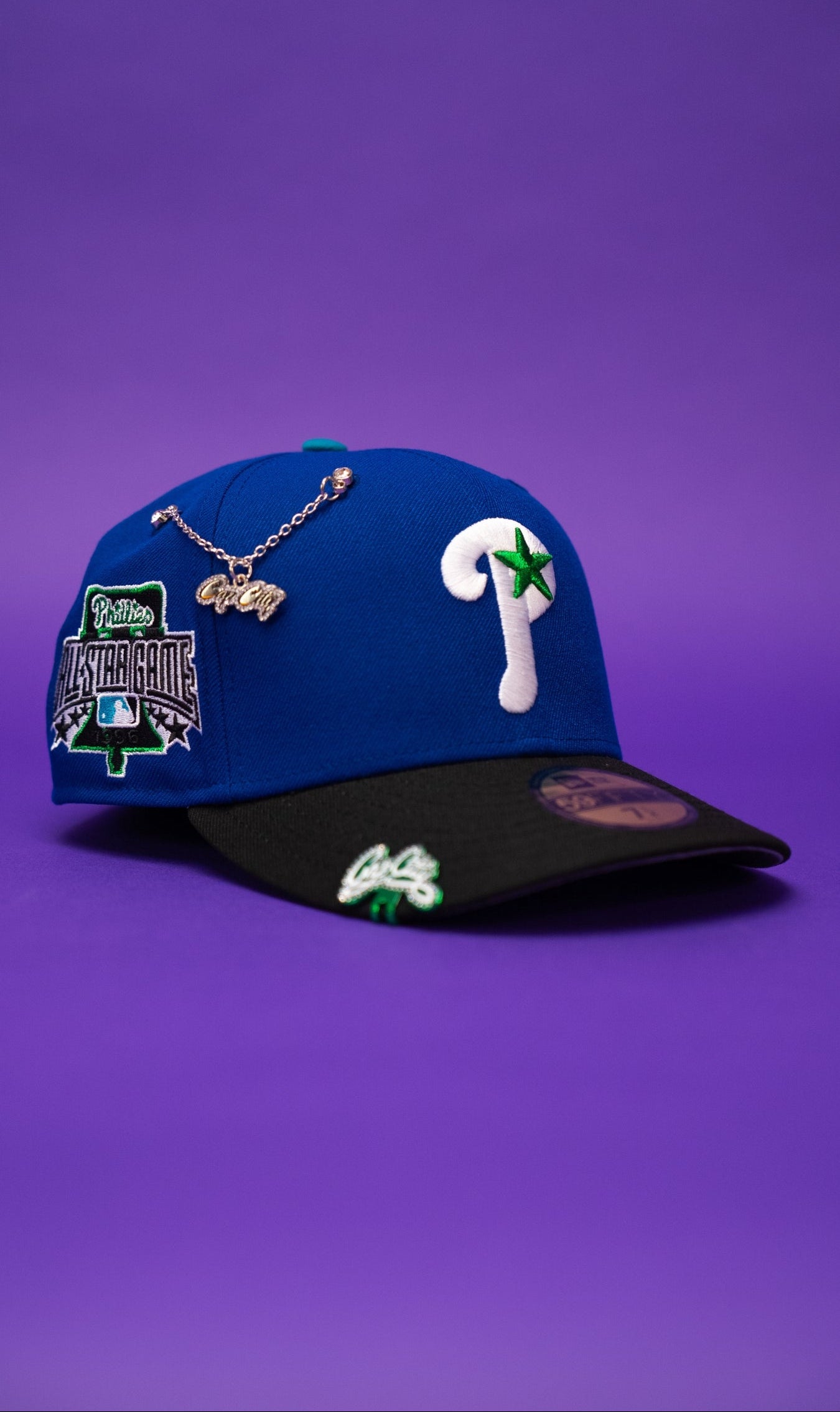 NEW ERA EXCLUSIVE 59FIFTY BLUE/BLACK PHILADELPHIA PHILLIES W/ 1996 ALL STAR GAME PATCH