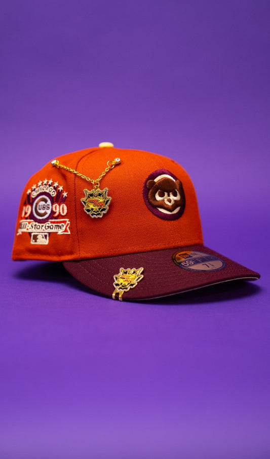 NEW ERA EXCLUSIVE 59FIFTY ORANGE/MAROON CHICAGO CUBS W/ 1990 ALL STAR GAME PATCH