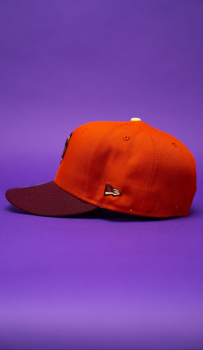 NEW ERA EXCLUSIVE 59FIFTY ORANGE/MAROON CHICAGO CUBS W/ 1990 ALL STAR GAME PATCH
