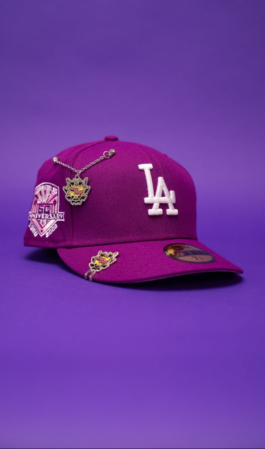 NEW ERA EXCLUSIVE 59FIFTY PURPLE LOS ANGELES DODGERS W/ 50TH ANNIVERSARY SIDE PATCH