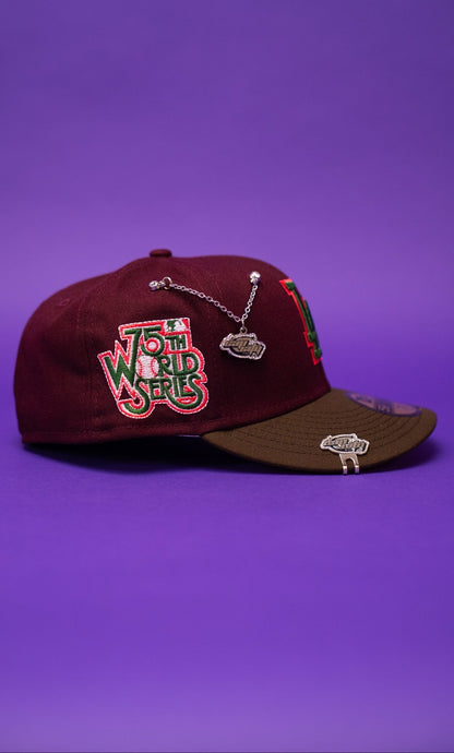 NEW ERA EXCLUSIVE 59FIFTY BURGUNDY/BROWN LOS ANGELES DODGERS W/ 75TH WORLD SERIES SIDE PATCH