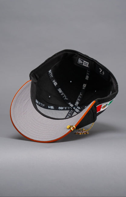 NEW ERA EXCLUSIVE 59FIFTY CORDUROY/RUST MEXICO "QUETZALCOATL" W/ MEXICO FLAG SIDE PATCH