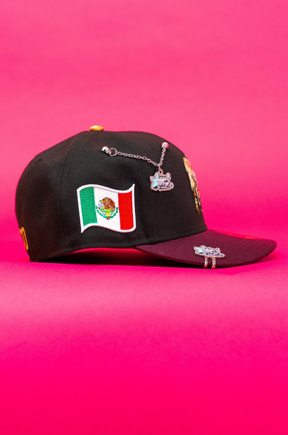 NEW ERA EXCLUSIVE 59FIFTY BLACK/BURGUNDY EL CHIVO W/ MEXICO FLAG SIDE PATCH
