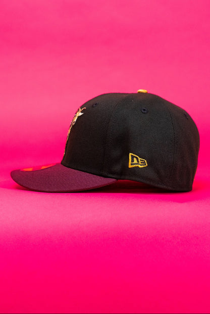 NEW ERA EXCLUSIVE 59FIFTY BLACK/BURGUNDY EL CHIVO W/ MEXICO FLAG SIDE PATCH