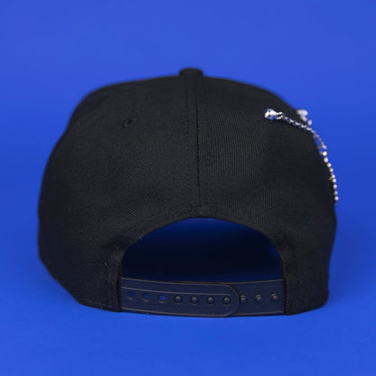 NEW ERA 9FIFTY A-FRAME BLACK CHICAGO CUBS SNAPBACK W/ "BE ALERT FOR FOUL BALLS" SIDE PATCH