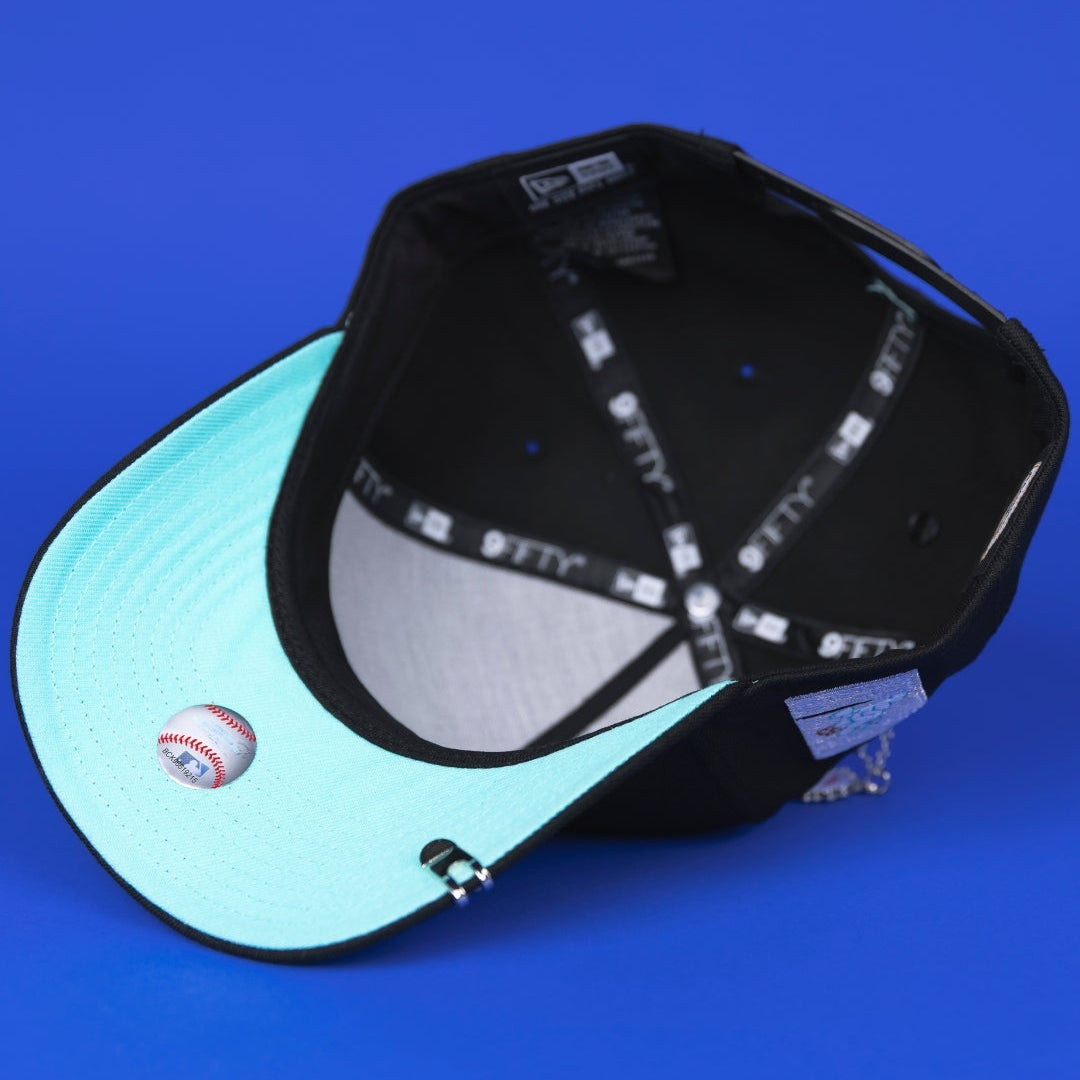 NEW ERA 9FIFTY A-FRAME BLACK CHICAGO CUBS SNAPBACK W/ "BE ALERT FOR FOUL BALLS" SIDE PATCH