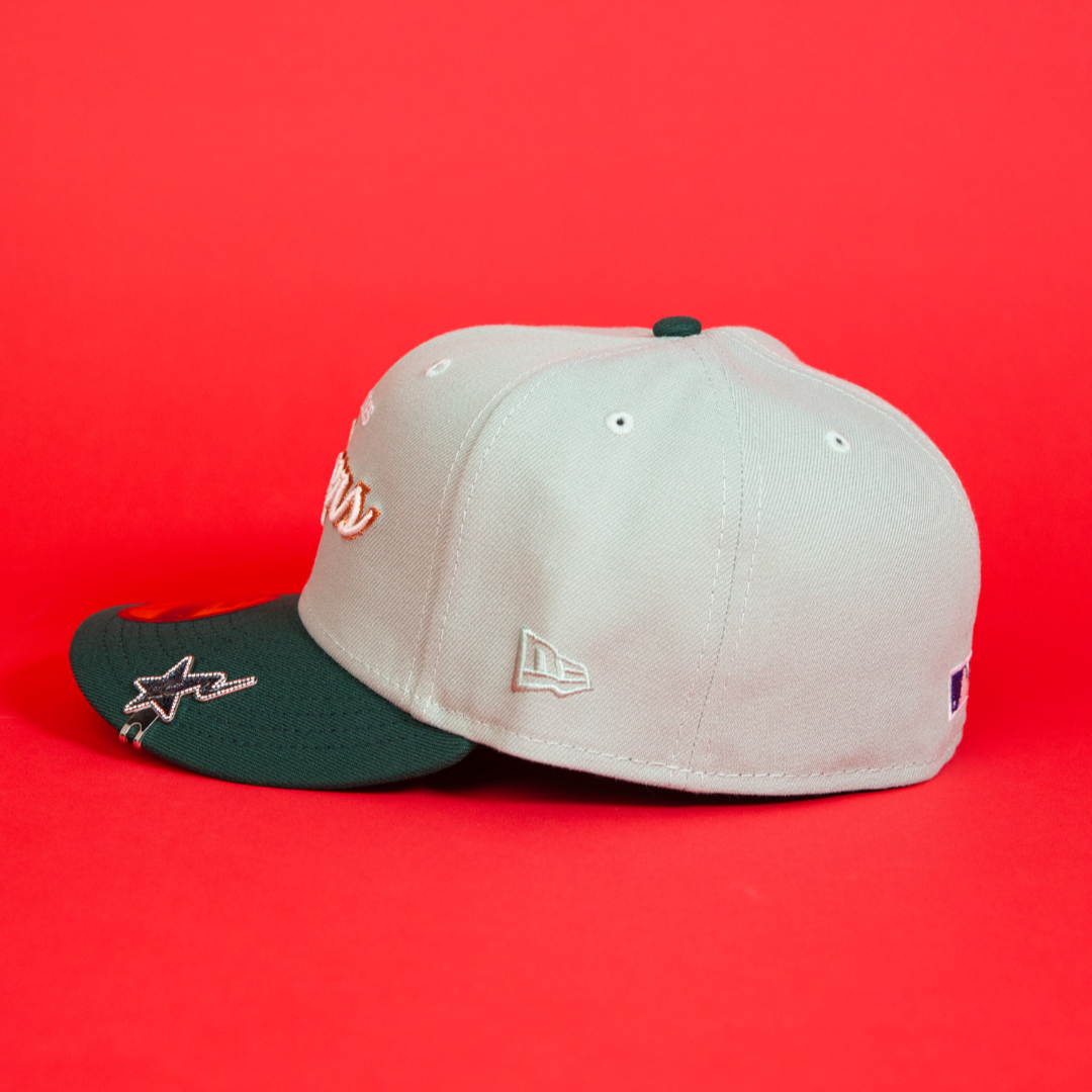 NEW ERA EXCLUSIVE 59FIFTY MINT/ FOREST GREEN LOS ANGELES DODGERS SCRIPT W/ 50TH ANNIVERSARY SIDE PATCH