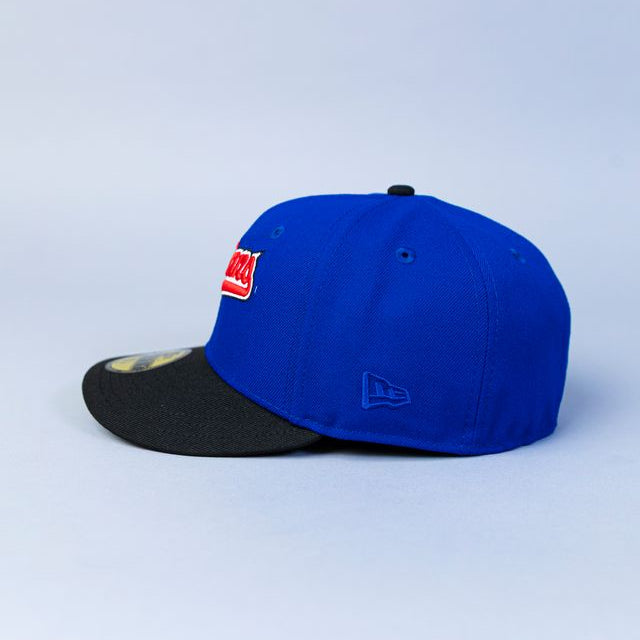NEW ERA EXCLUSIVE 59FIFTY BLUE/ BLACK CLEVELAND INDIANS SCRIPT W/ "JACOBS FIELD" SIDE PATCH