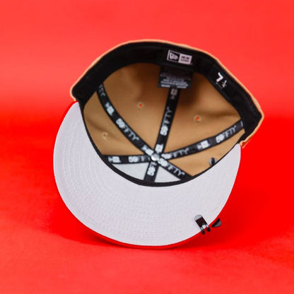 NEW ERA EXCLUSIVE 59FIFTY CAMEL BROWN/ RED MEXICO 2025 WORLD BASEBALL CLASSIC W/ MEXICO FLAG SIDE PATCH
