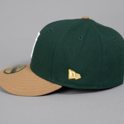 NEW ERA EXCLUSIVE 59FIFTY FOREST GREEN/ KHAKI UPSIDE DOWN LOS ANGELES DODGERS W/ WORLD SERIES CHAMPIONS SIDE PATCH