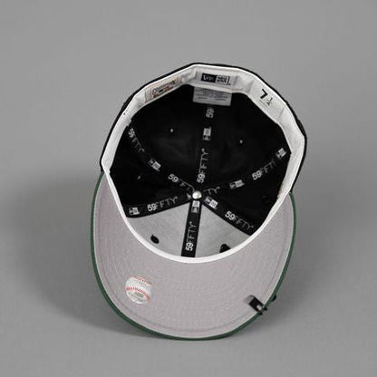 NEW ERA EXCLUSIVE 59FIFTY BLACK SATIN/ GREEN UPSIDE DOWN LOS ANGELES DODGERS W/ 40TH ANNIVERSARY PATCH