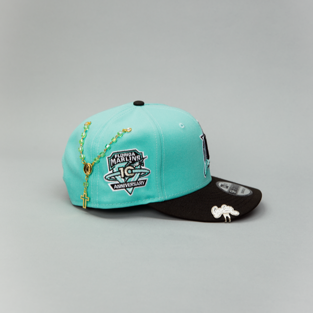 NEW ERA EXCLUSIVE 9FIFTY TEAL/ BLACK FLORIDA MARLINS SNAPBACK W/ 10TH ANNIVERSARY SIDE PATCH