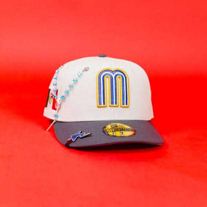NEW ERA EXCLUSIVE 59FIFTY STONE GREY/ GREY MEXICO 2025 WORLD BASEBALL CLASSIC W/ MEXICO FALG SIDE PATCH
