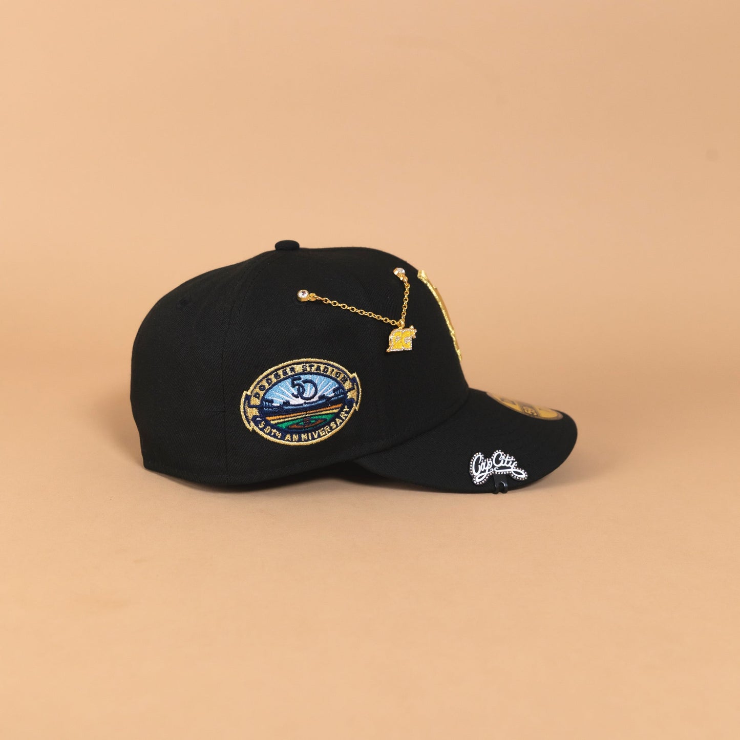 NEW ERA EXCLUSIVE 59FIFTY BLACK LOS ANGELES DODGERS W/ ICY HEART + 50TH ANNIVERSARY SIDE PATCH