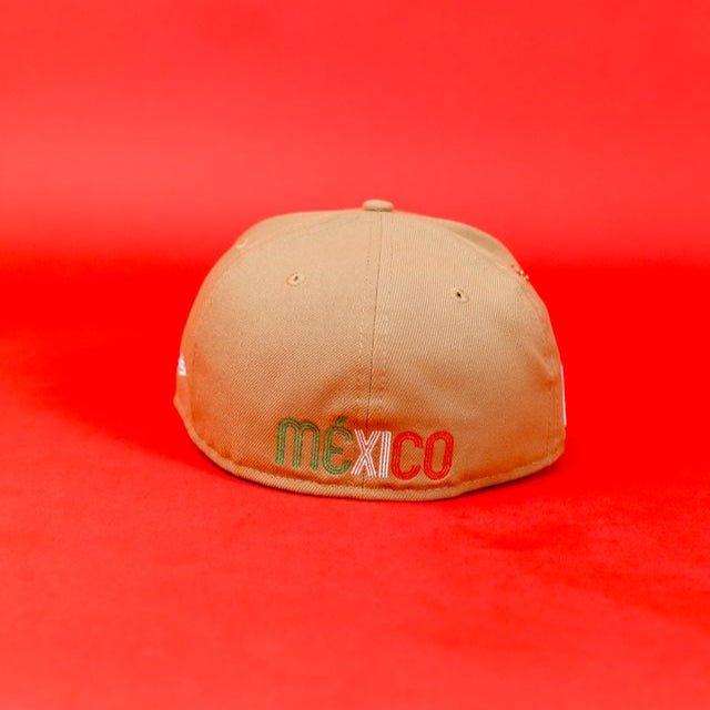 NEW ERA EXCLUSIVE 59FIFTY CAMEL BROWN/ RED MEXICO 2025 WORLD BASEBALL CLASSIC W/ MEXICO FLAG SIDE PATCH