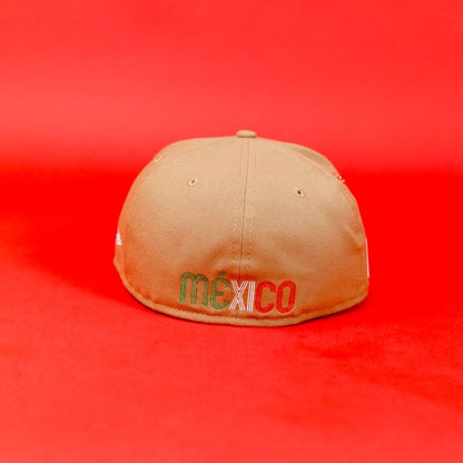NEW ERA EXCLUSIVE 59FIFTY CAMEL BROWN/ RED MEXICO 2025 WORLD BASEBALL CLASSIC W/ MEXICO FLAG SIDE PATCH