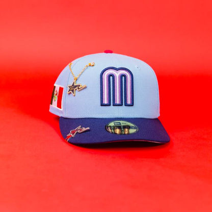 NEW ERA EXCLUSIVE 59FIFTY SKY BLUE/ NAVY MEXICO 2025 WORLD BASEBALL CLASSIC W/ MEXICO FLAG SIDE PATCH