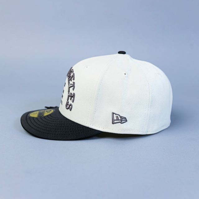 NEW ERA EXCLUSIVE 59FIFTY CHROME/ SATIN LOS ANGELES DODGERS "1958 MLB SCRIPT" W/ 40TH ANNIVERSARY SIDE PATCH