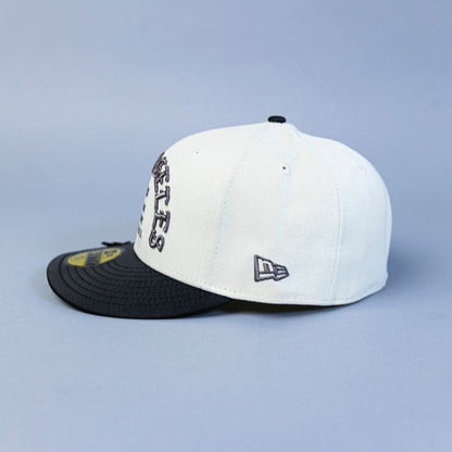NEW ERA EXCLUSIVE 59FIFTY CHROME/ SATIN LOS ANGELES DODGERS "1958 MLB SCRIPT" W/ 40TH ANNIVERSARY SIDE PATCH