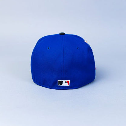 NEW ERA EXCLUSIVE 59FIFTY BLUE/ BLACK CLEVELAND INDIANS SCRIPT W/ "JACOBS FIELD" SIDE PATCH