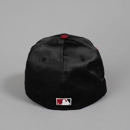 NEW ERA EXCLUSIVE 59FIFTY BLACK SATIN/ BURGUNDY UPSIDE DOWN LOS ANGELES DODGERS W/ 40TH ANNIVERSARY SIDE PATCH