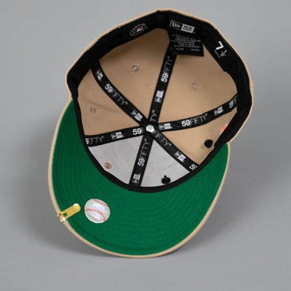 NEW ERA EXCLUSIVE 59FIFTY LIGHT KHAKI UPSIDE DOWN LOS ANGELES DODGERS W/ DODGER STADIUM SIDE PATCH